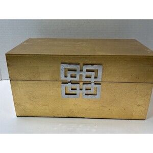 Galt International Decorative Storage Box Gold Leaf Finish Silver Clasp Jewelry